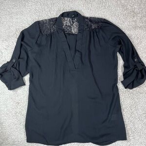 Heartsoul goth black button blouse shoulder lace slit back medium Whimsigoth